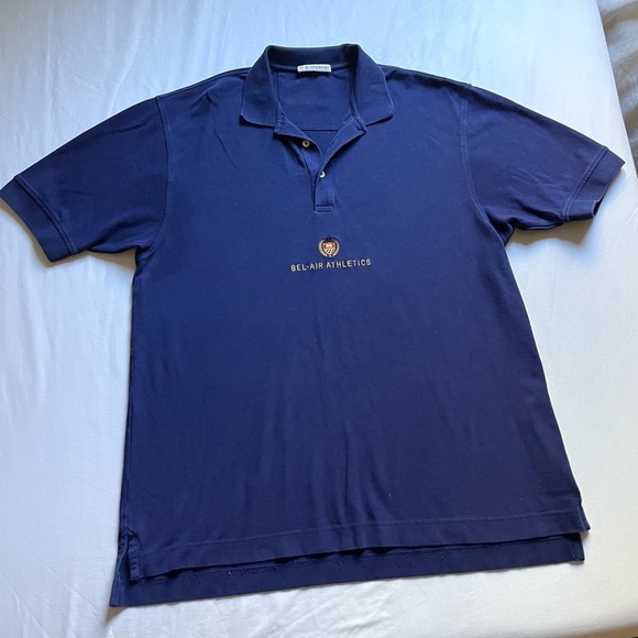 BEL-AIR ATHLETICS blue knit embroidered logo short sleeve polo shirt